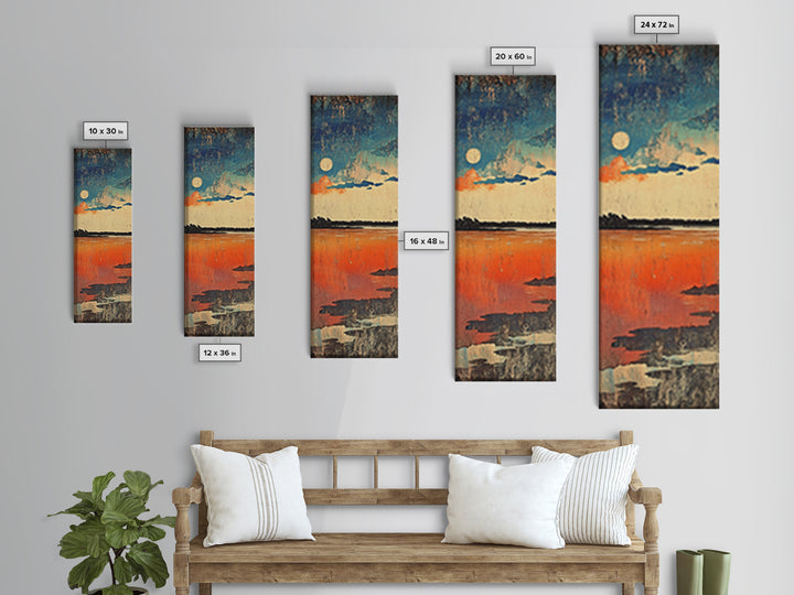 Full Moon Over Orange Lake Wall Art, Moody Abstract Landscape Canvas Print, Minimalist Nature Decor For Bedroom Living Room