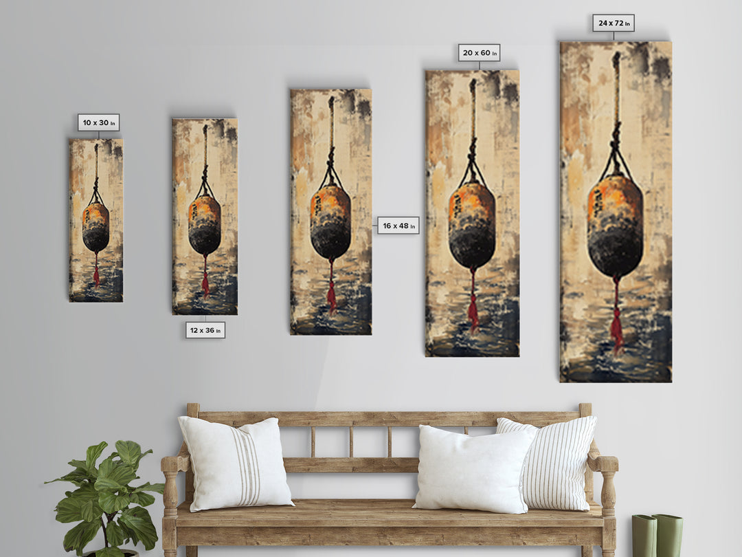 Hanging Japanese Lantern Over Water Wall Art, Wabi Sabi Neutral Canvas Print, Minimalist Zen Spa Decor For Living Room And Office