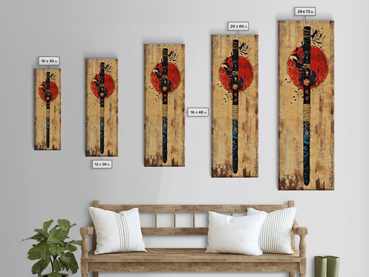 Japanese Samurai Paddle Wall Art, Red Sun Zen Decor, Asian Inspired Art Print, Japandi Wall Decor, Martial Arts Gift For Him