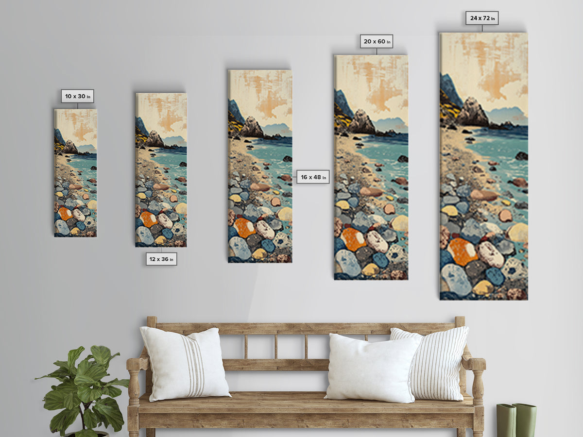 Rocky Pebble Beach Canvas Print, Coastal Cove Landscape Art, Ocean Wall Decor, Nautical Home Decor, Seaside Travel Poster