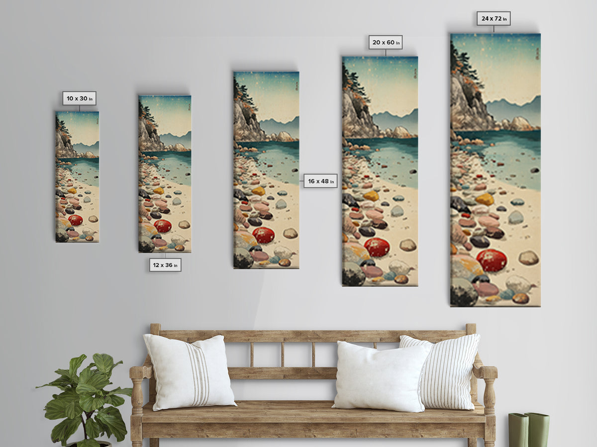 Turquoise Pebble Beach Wall Art, Coastal Mountain Cove Print, Ocean Landscape Decor, Nautical Canvas Print, Beach House Gift