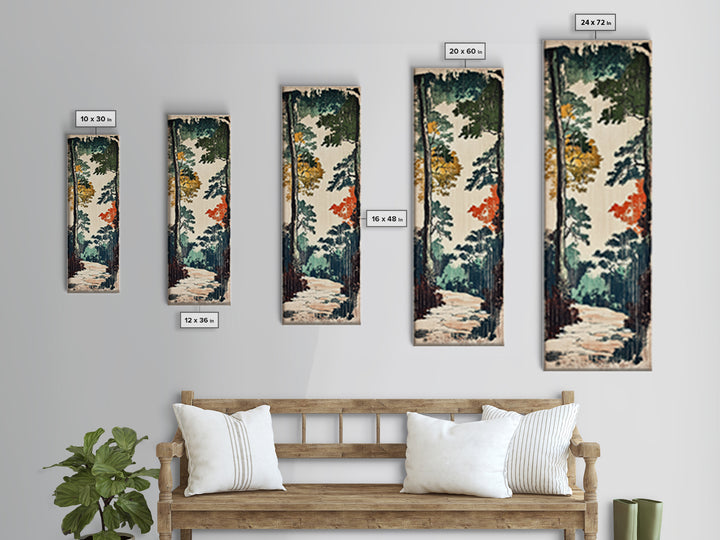 Autumn Forest Path Wall Art, Japanese Woodland Landscape Canvas, Rustic Cabin Decor, Nature Art Print For Living Room Decor