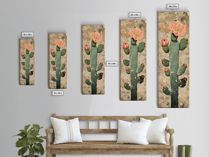 Blooming Prickly Pear Cactus Canvas Print, Desert Wall Art, Southwestern Decor, Botanical Print, Rustic Neutral Home Decor