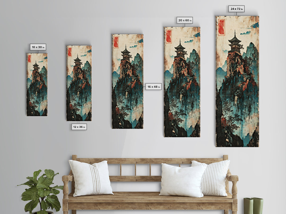 Pagoda Temple On Misty Mountain Wall Art, Asian Landscape Canvas Print, Japanese Zen Decor, Framed Canvas Print For Living Room Decor