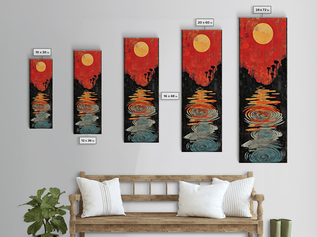 Red Sunset Path With Rippling Water Wall Art, Abstract Landscape Canvas Print, Modern Zen Decor, Framed Canvas Print For Entryway