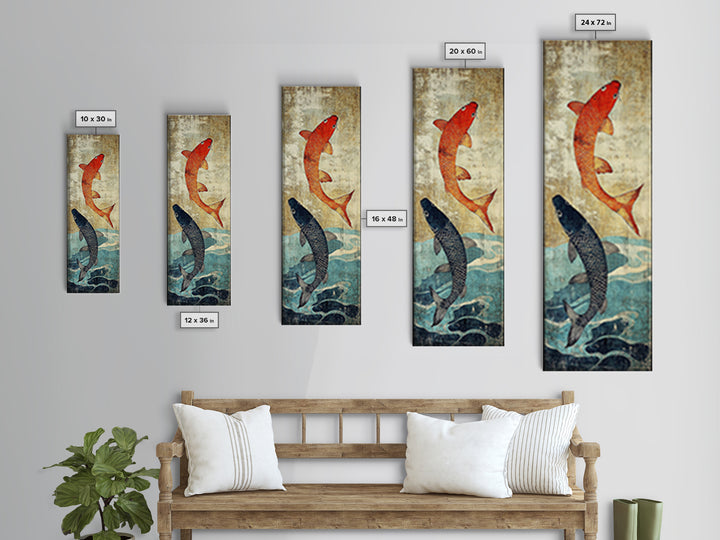 Orange And Black Koi Fish Wall Art, Japanese Koi Canvas Print, Coastal Fish Decor, Framed Canvas Print For Bathroom And Spa Decor