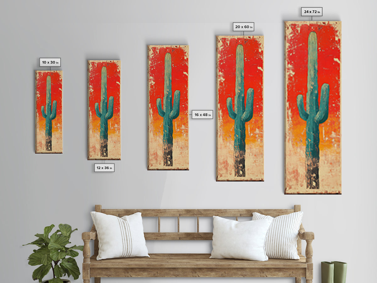 Tall Saguaro Cactus Wall Art, Desert Sunset Canvas Print, Southwestern Wall Decor, Arizona Boho New Home Decor Gift For Him