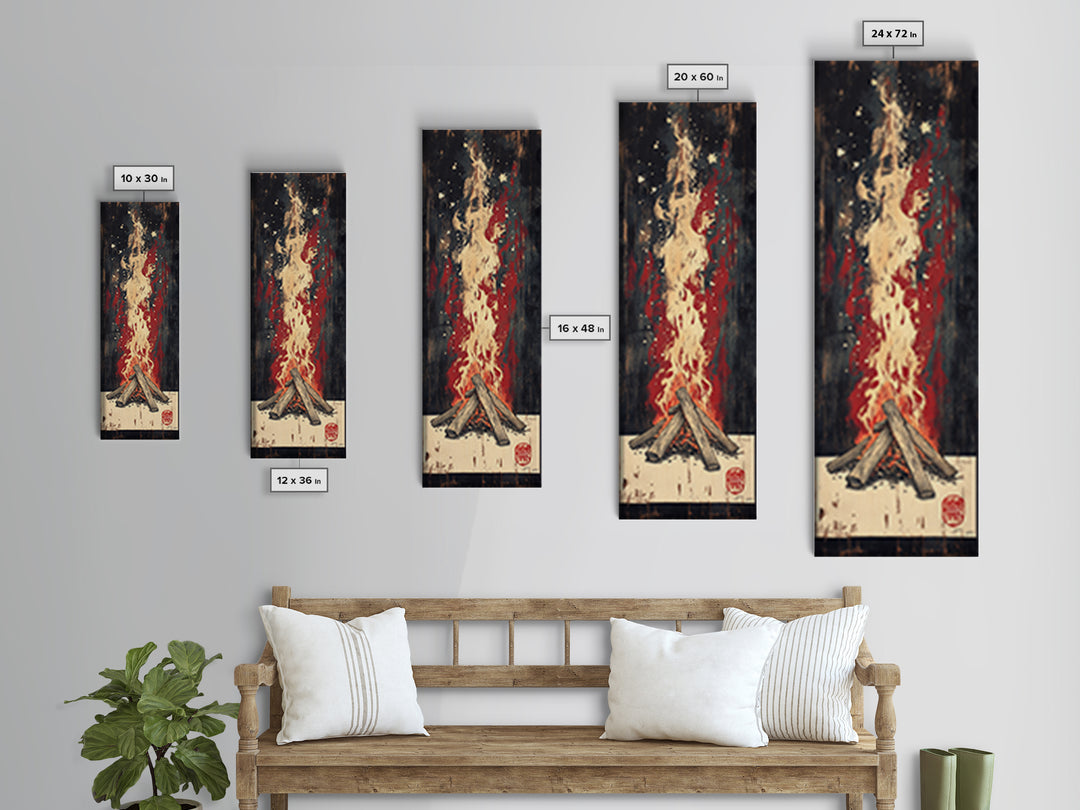 Crackling Campfire Under Dark Stars Wall Art, Rustic Cabin Print, Cozy Night Canvas Print, Nature Inspired Home Decor Gift