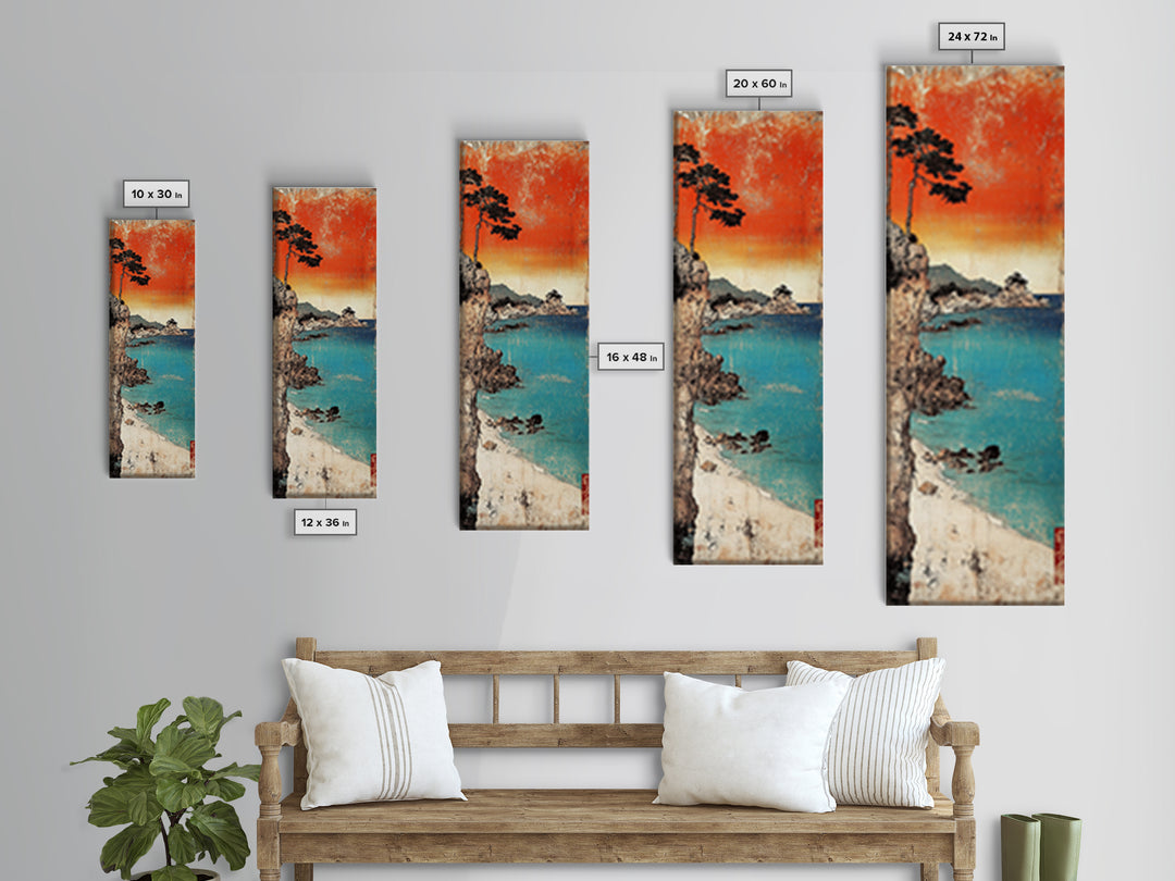 Turquoise Cove And Cliffside Sunset Large Canvas Print, Japanese Coastal Wall Art, Beach House Decor, Vibrant Ocean Art Print