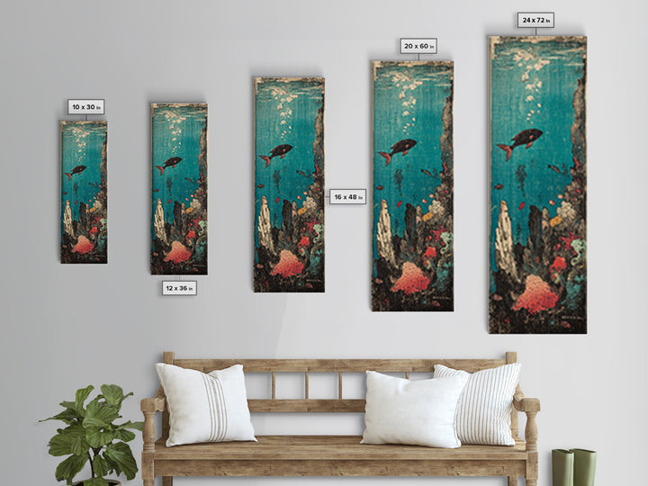 Tropical Fish And Coral Reef Canvas Print, Underwater Ocean Wall Art, Coastal Bathroom Decor, Marine Life Nursery Art Print