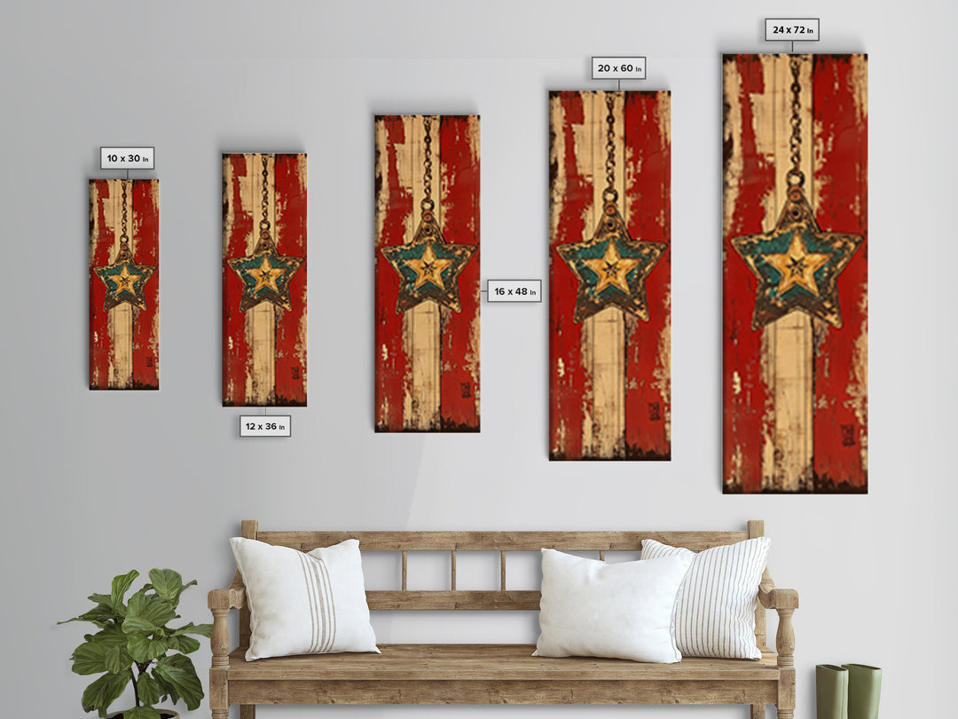 Rustic Hanging Star Wall Art, American Flag Canvas Print, Patriotic Farmhouse Wall Decor For Man Cave Or Entryway, Home Decor