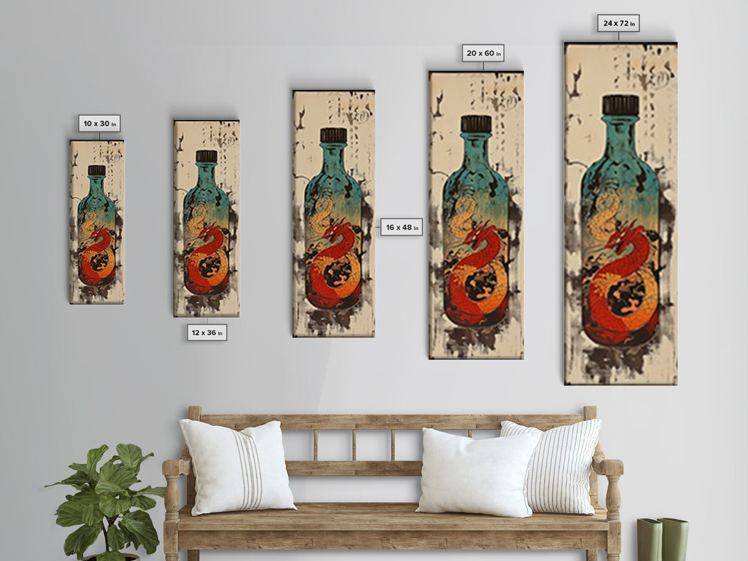 Red Dragon In Glass Bottle Wall Art, Japanese Fantasy Ocean Print, Nautical Decor, Unique Gift For Him, Asian Art, Statement Wall Decor