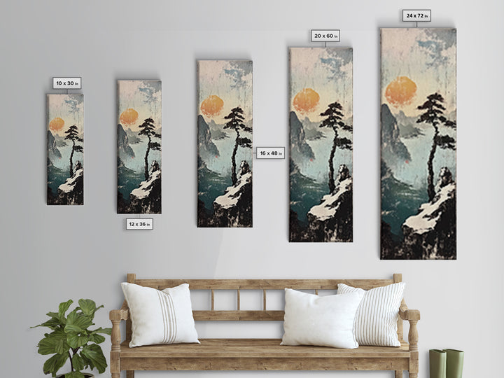 Misty Cliff Pine Lake Canvas Print, Japanese Landscape Wall Art, Neutral Nature Poster, Zen Home Decor, Office Wall Decor