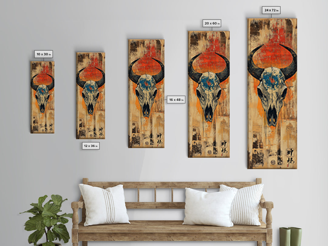 Western Bull Skull On Distressed Wood Wall Art, Rustic Cowboy Decor, Southwestern Canvas Print, Ranch Housewarming Gift Art