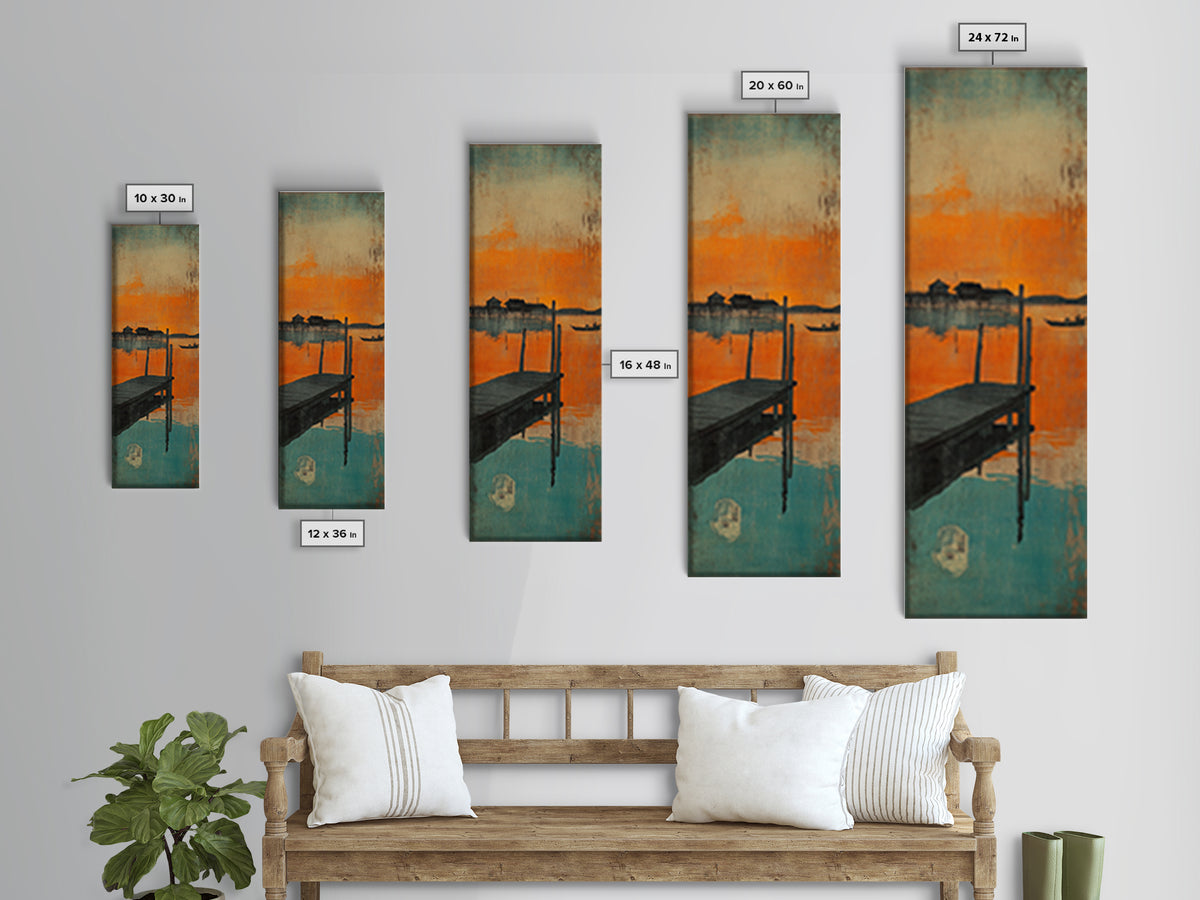 Orange Sunset Dock Wall Art, Moody Seascape Canvas, Coastal Wall Decor, Lake House Decor For Nautical Living Room, Home Decor