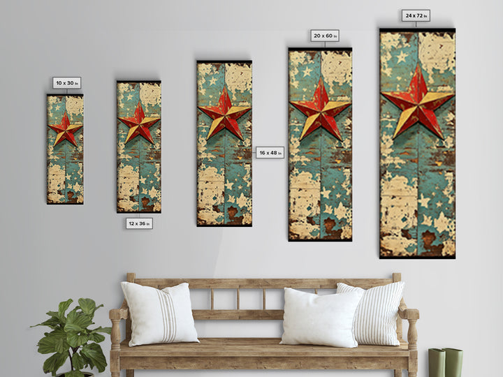 Rustic Red Star On Blue Wood Wall Art, Americana Canvas Print, Farmhouse Wall Decor, Patriotic Western Home Decor, Porch Decor
