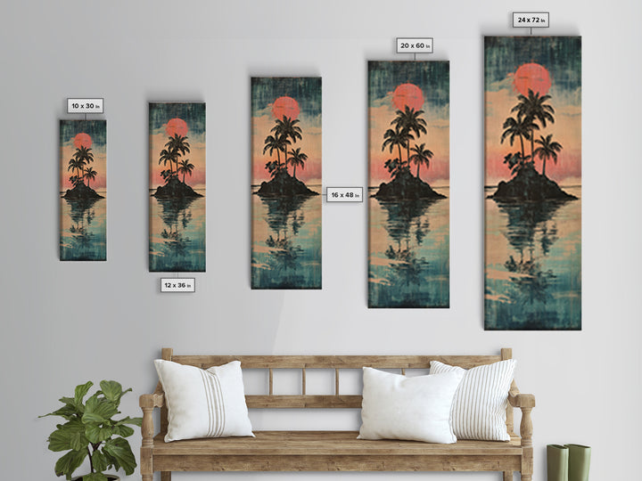 Tropical Palm Island Sunset Reflection Canvas Print, Coastal Wall Decor, Beach House Decor, Boho Living Room Wall Art Print
