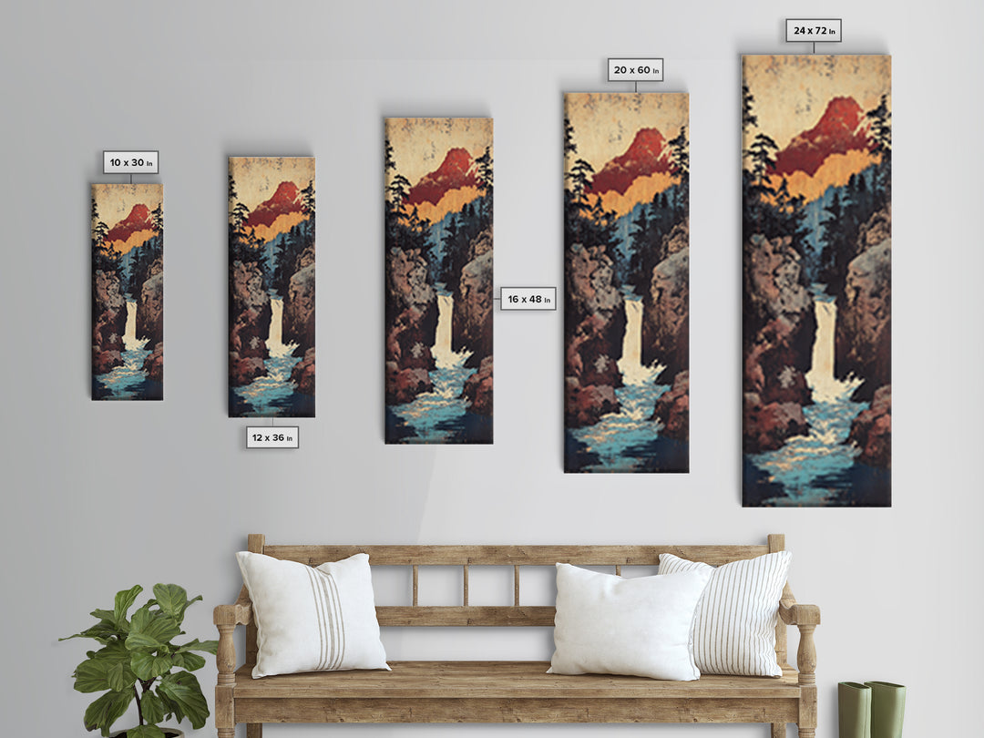 Mountain Waterfall Through Pine Canyon Canvas Print, Rustic Landscape Wall Art, Cabin Decor, Nature Living Room Wall Art