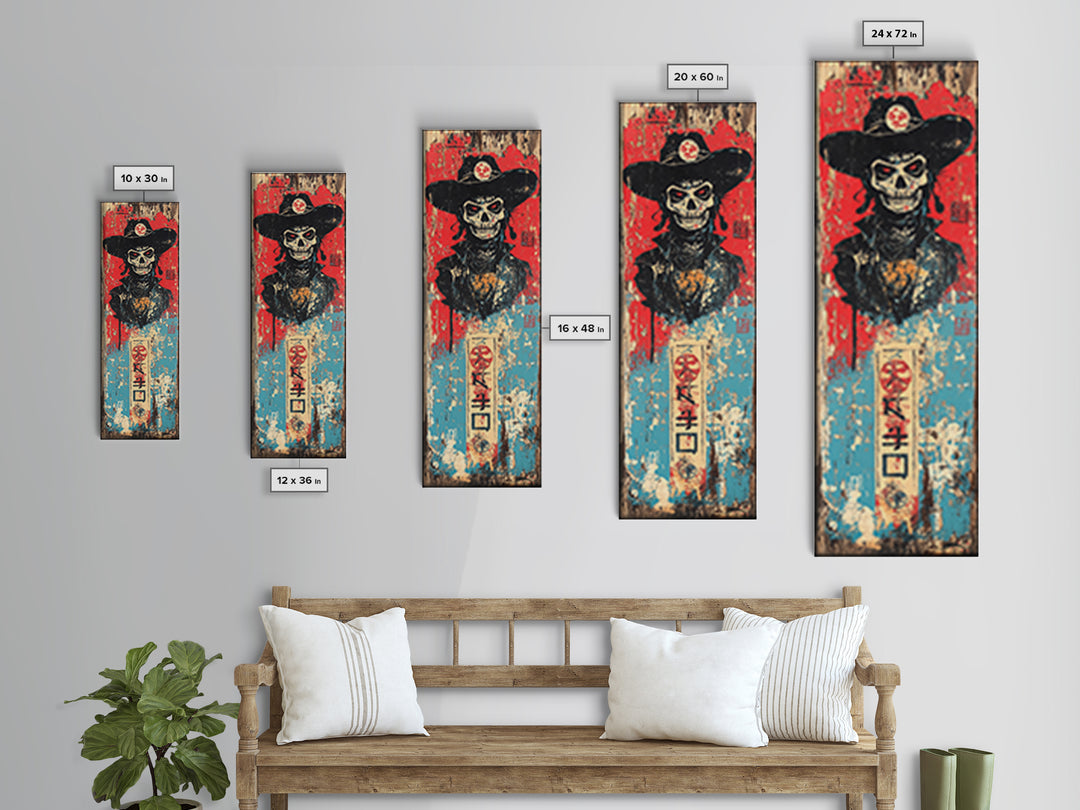 Skeleton Cowboy In Black Hat Wall Art, Gothic Western Canvas Print, Dark Americana Decor For Man Cave And Eclectic Room Decor