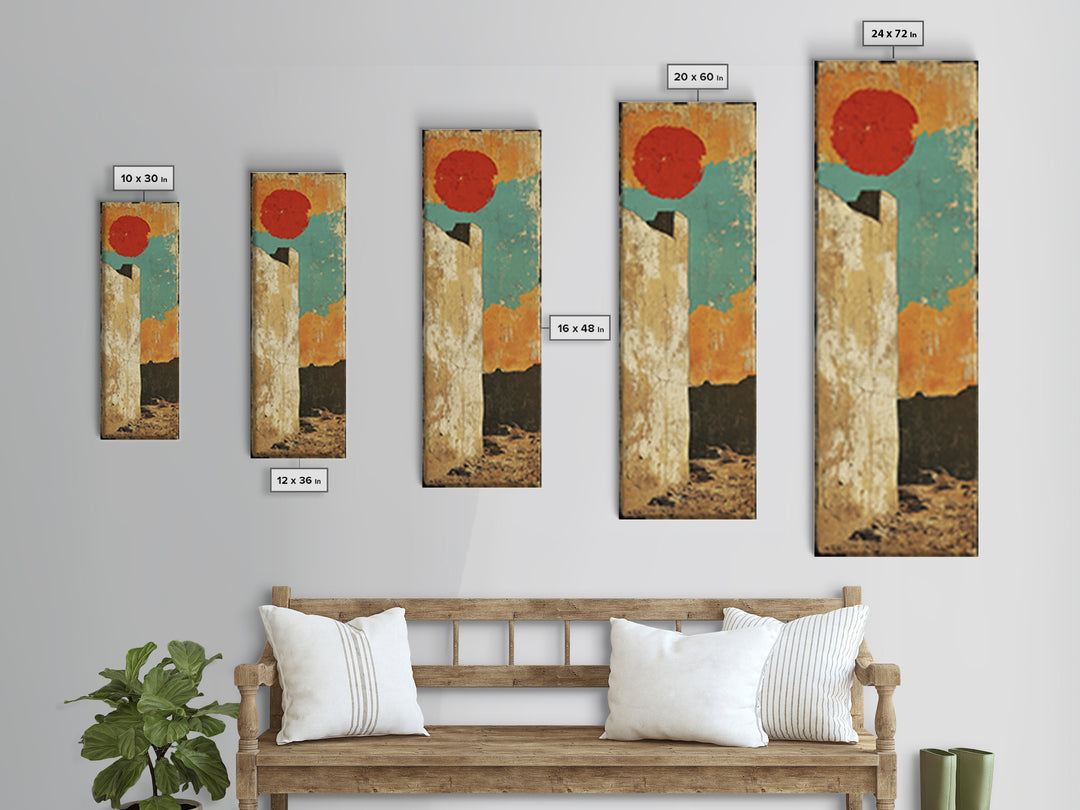 Minimalist Red Sun Desert Wall Art, Modern Abstract Landscape Canvas Print, Warm Earth Tone Decor For Entryway And Home Decor