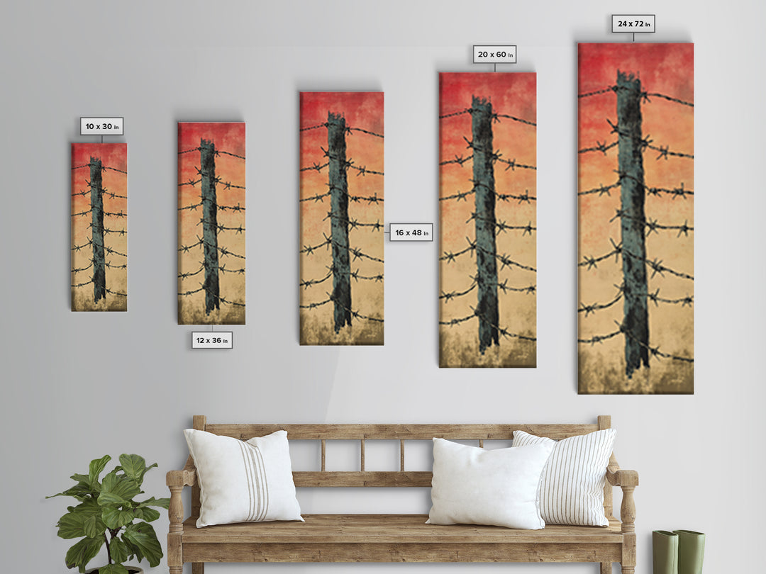Barbed Wire Fence Post At Red Sunset Wall Art, Rustic Western Decor, Industrial Farmhouse Print, Masculine Office Decor Gift