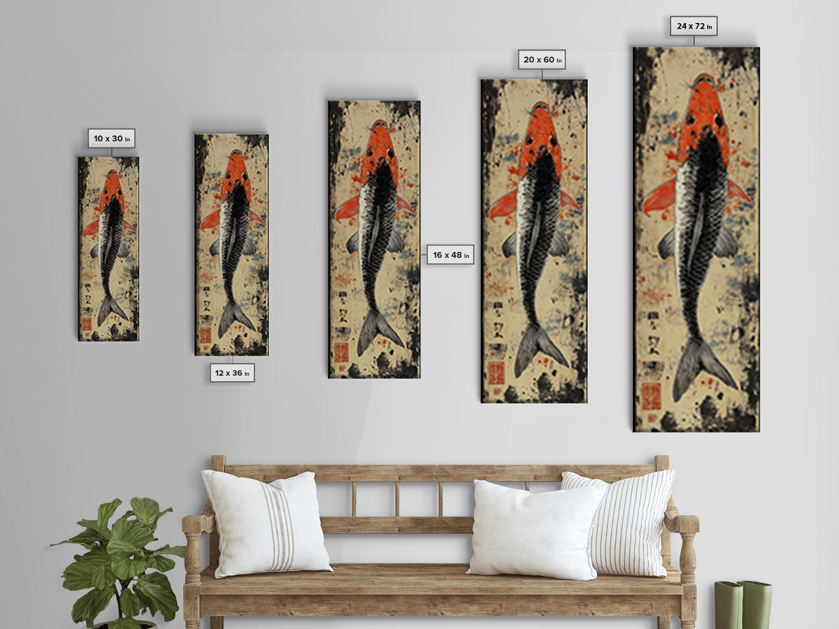 Orange And Black Koi Fish Canvas Print, Japanese Wall Art, Nautical Coastal Decor, Wildlife Art Print For Living Room Decor