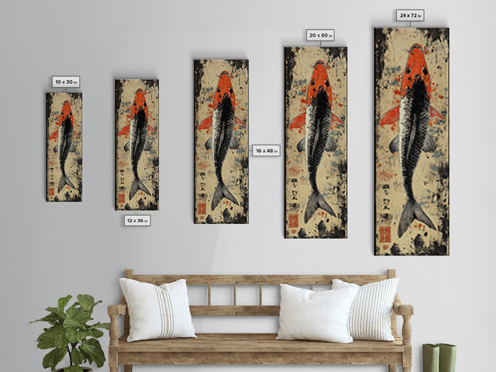 Orange And Black Koi Fish Canvas Print, Japanese Wall Art, Nautical Coastal Decor, Wildlife Art Print For Living Room Decor