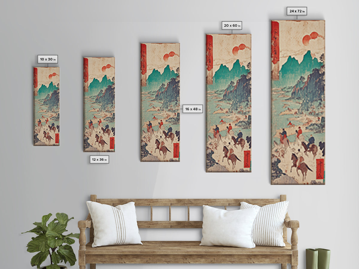 Horseback Riders In Turquoise Mountains Wall Art, Japanese Landscape Print, Western Travel Poster, Rustic Home Decor Gift