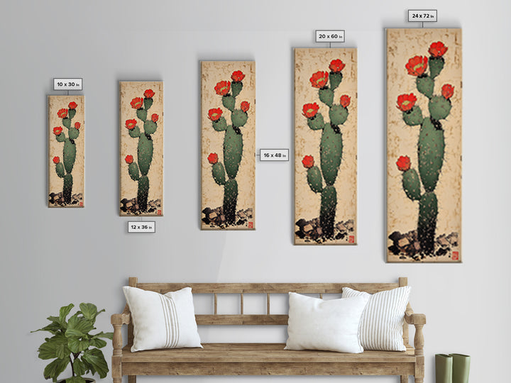 Prickly Pear Cactus With Red Flowers Canvas Print, Desert Wall Art, Southwestern Botanical Decor, Boho Home Decor, Living Room Decor
