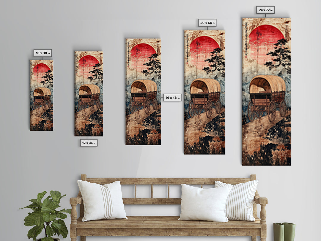 Covered Wagon Under Red Sun Canvas Print, Rustic Western Wall Art For Farmhouse Decor, Cowboy Decor And Housewarming Gift