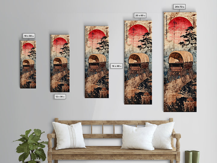 Covered Wagon Under Red Sun Canvas Print, Rustic Western Wall Art For Farmhouse Decor, Cowboy Decor And Housewarming Gift