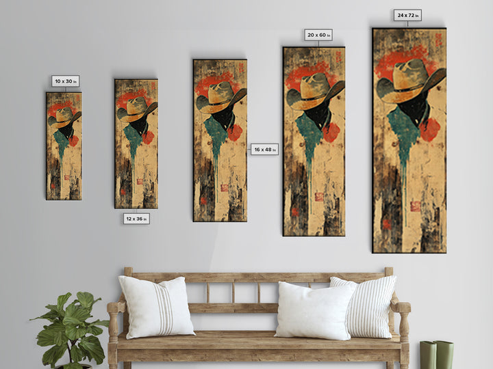 Weathered Cowboy Hat Silhouette Wall Art, Rustic Western Framed Canvas Print For Ranch Decor, Man Cave Decor, Gift For Him