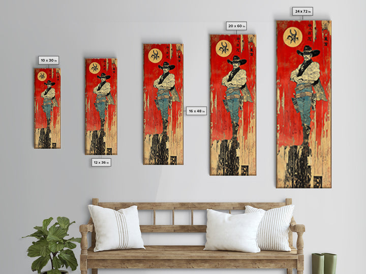 Red Gunslinger Cowboy Portrait Wall Art, Western Framed Canvas Print For Man Cave Decor, Rustic Ranch Decor And Gift For Him