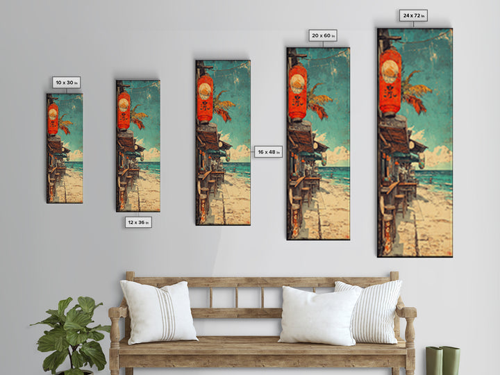 Seaside Japanese Street With Red Lantern Canvas Print, Coastal Wall Art For Beach House Decor, Travel Poster And Ocean Decor