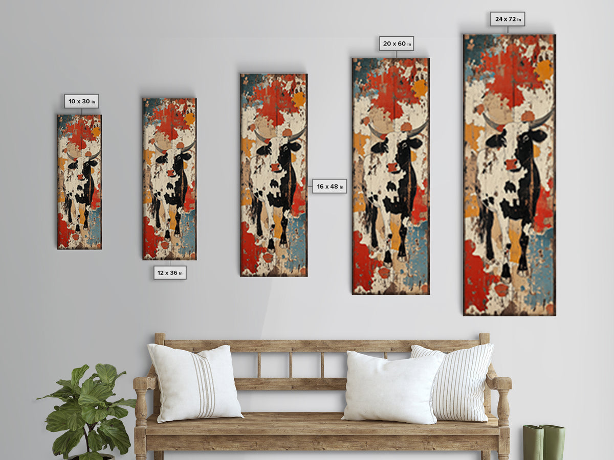 Distressed Black And White Cow Painting Canvas Print, Rustic Farmhouse Wall Art, Western Kitchen Decor, Ranch House Gift