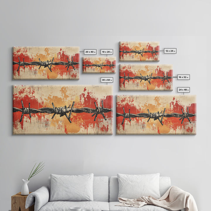 Black Barbed Wire On Red Grunge Canvas Print, Industrial Wall Decor, Edgy Abstract Art, Masculine Office Wall Art, Modern Home Decor