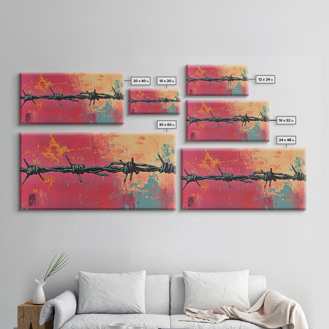 Black Barbed Wire On Coral Teal Wall Art, Urban Graffiti Print, Abstract Street Art, Edgy Modern Office Wall Decor Gift For Him