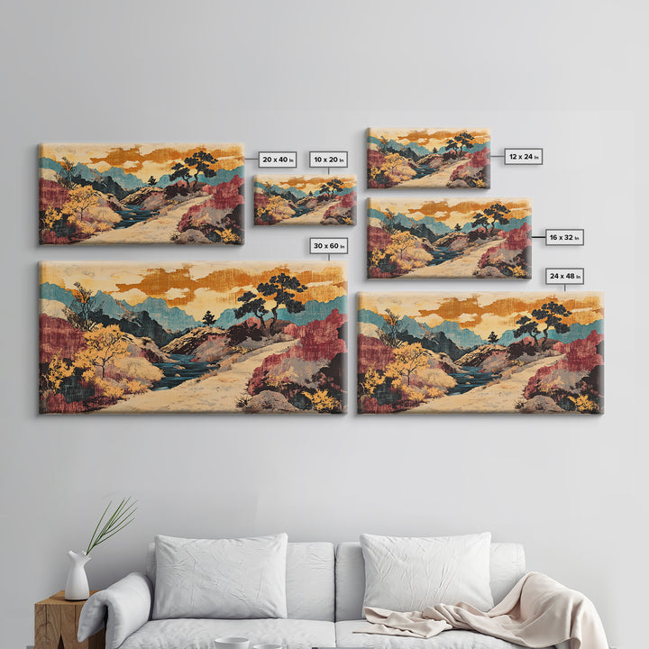 Colorful Canyon River Mountains Framed Canvas Print, Southwest Landscape Wall Art, Rustic Desert Decor, Large Wall Art Print