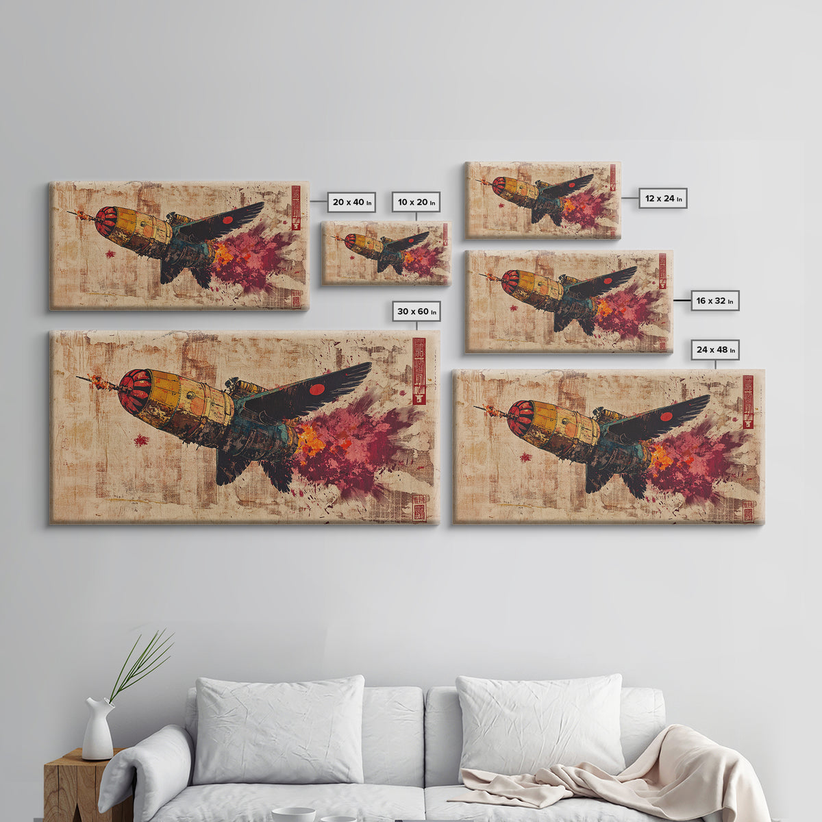 Retro Rocket Bird In Flight Wall Art, Japanese Sci Fi Art Print, Cyberpunk Bird Poster Decor, Futuristic Canvas Print
