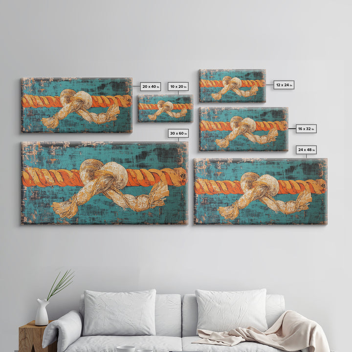 Nautical Rope Knot Canvas Print, Coastal Wall Art, Turquoise Maritime Decor, Beach House Living Room Wall Decor Gift For Him