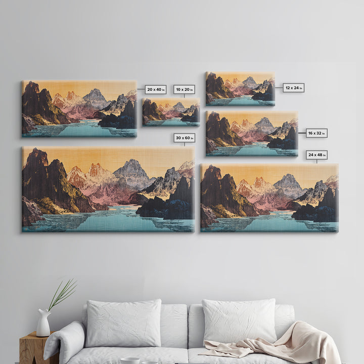 Dramatic Alpine Lake With Rugged Mountain Peaks Wall Art, Panoramic Landscape Print, Rustic Nature Decor, Large Canvas Print