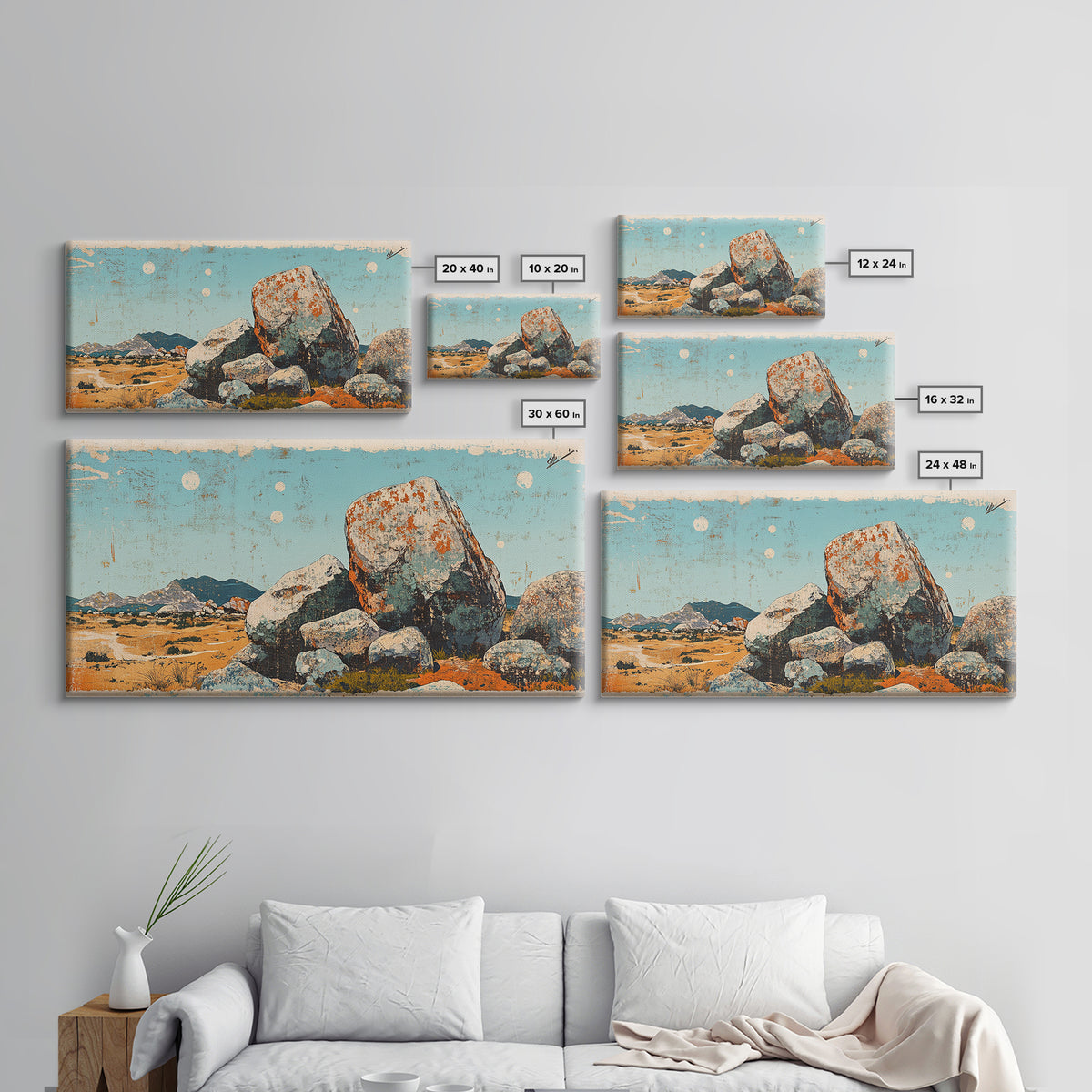 Desert Boulder Landscape Canvas Print, Southwestern Wall Art, Minimalist Desert Decor, Nature Wall Art, Modern Home Decor
