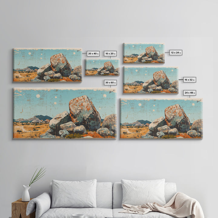 Desert Boulder Landscape Canvas Print, Southwestern Wall Art, Minimalist Desert Decor, Nature Wall Art, Modern Home Decor