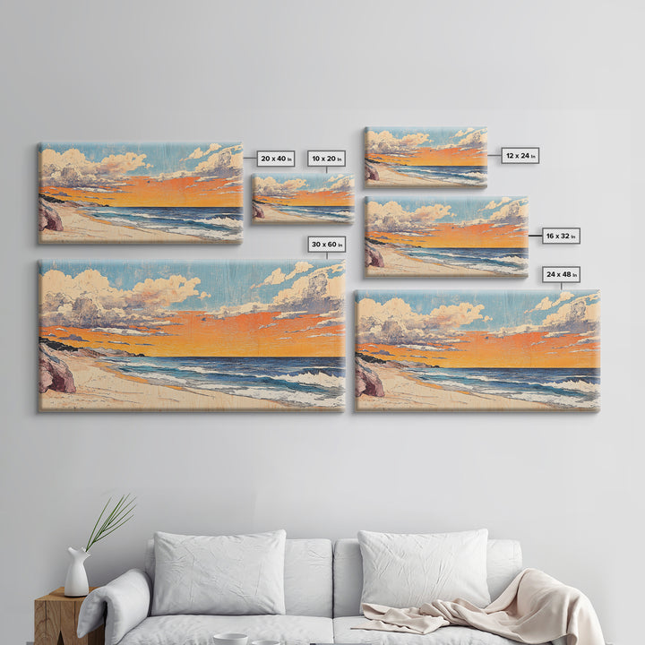 Pastel Ocean Beach Sunset Canvas Print, Coastal Wall Art, Nautical Seascape Decor, Beach House Living Room Wall Decor Print