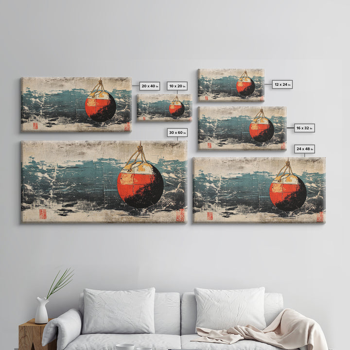 Red And White Fishing Buoy Canvas Print, Nautical Coastal Wall Art, Ocean Decor, Rustic Beach House Seascape Home Decor Gift