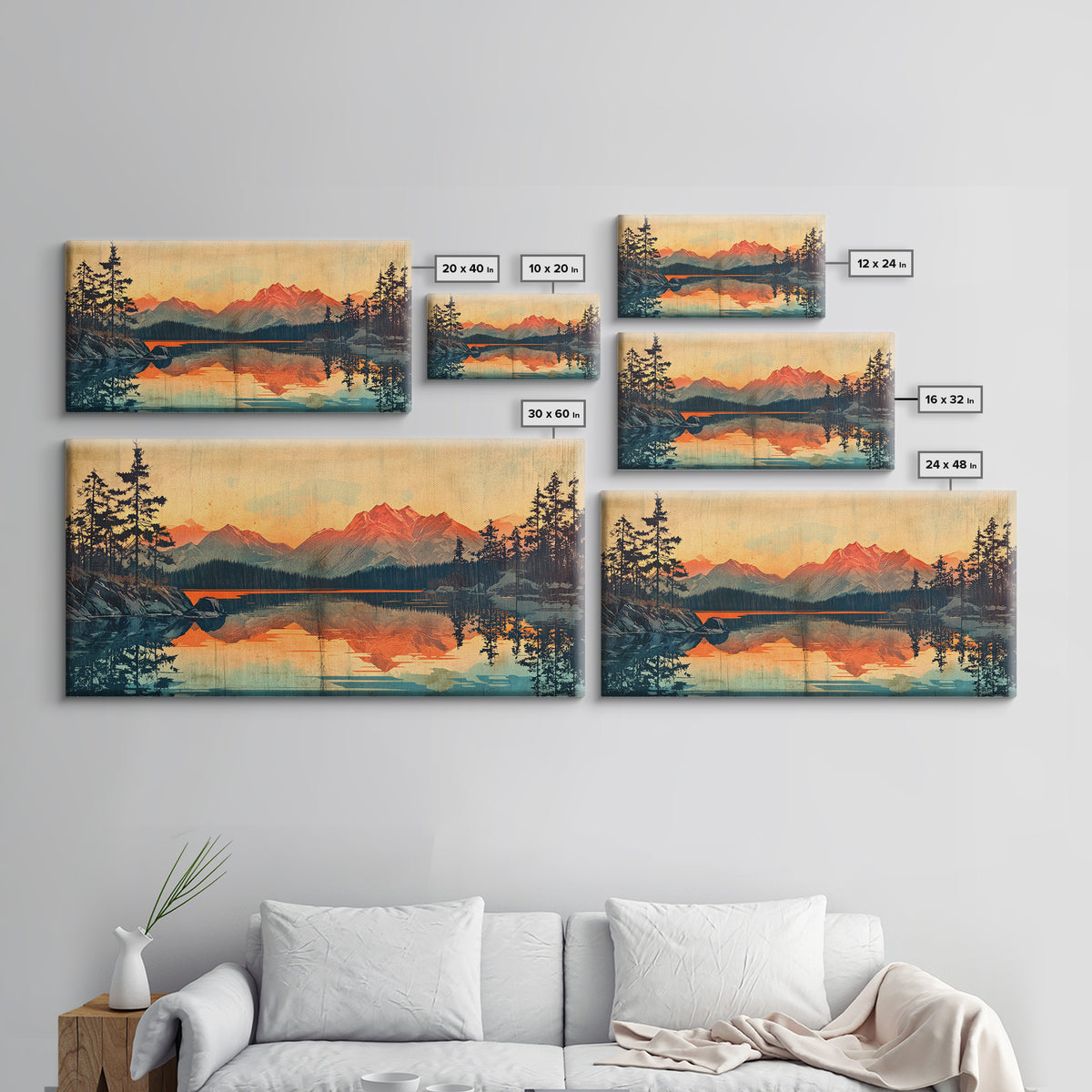 Sunset Alpine Lake Reflection Wall Art, Mountain Landscape Canvas Print, Rustic Cabin Decor, Large Living Room Art Gift For Him