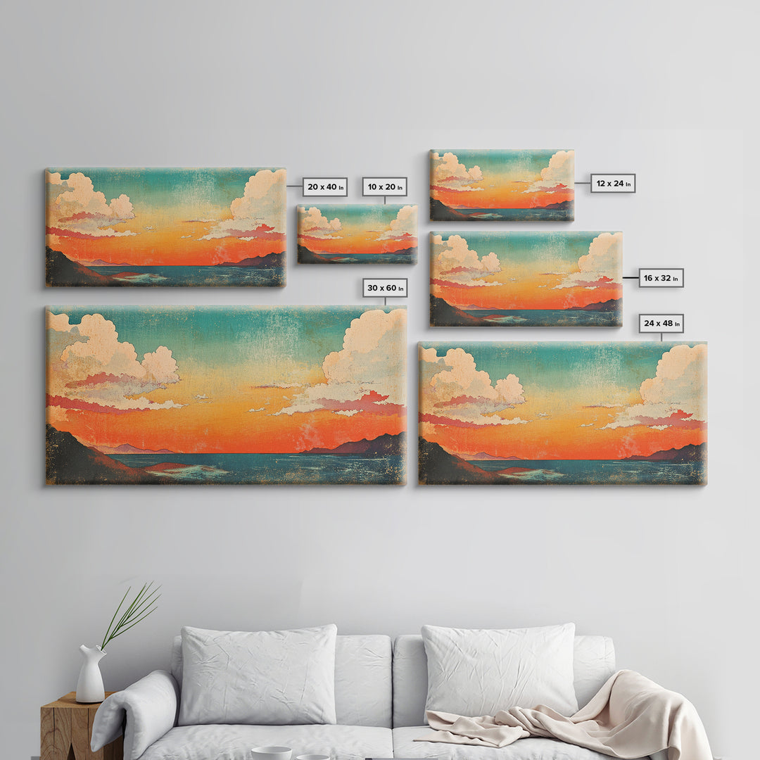 Pastel Coastal Sunset Wall Art, Ocean Horizon Canvas Print, Beach House Decor, Serene Living Room Wall Decor Gift For Her