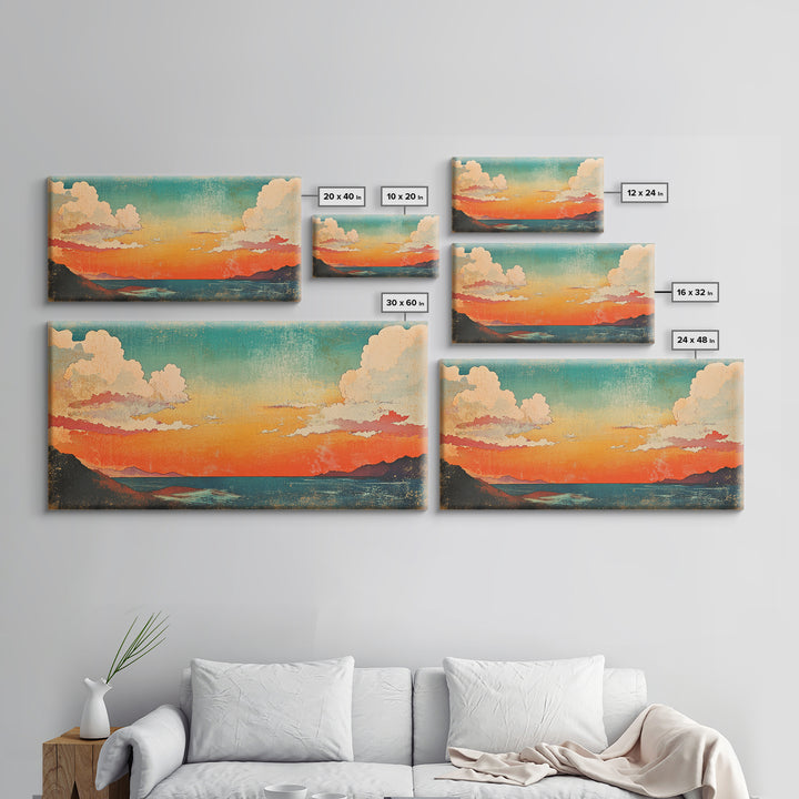 Pastel Coastal Sunset Wall Art, Ocean Horizon Canvas Print, Beach House Decor, Serene Living Room Wall Decor Gift For Her