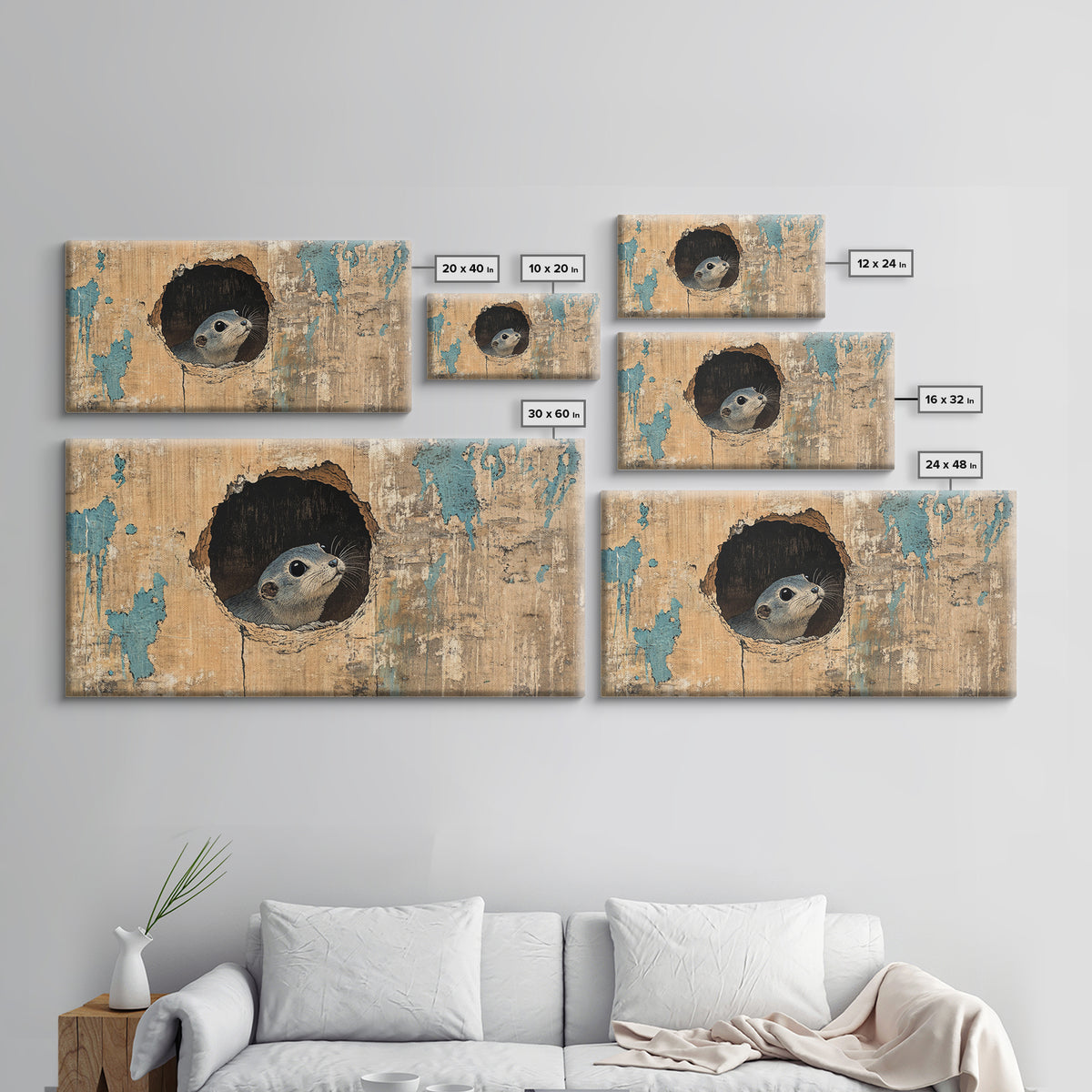 Curious Seal Peeking From Weathered Wall Art, Cute Coastal Animal Canvas Print, Nautical Bathroom Decor Gift For Ocean Lover