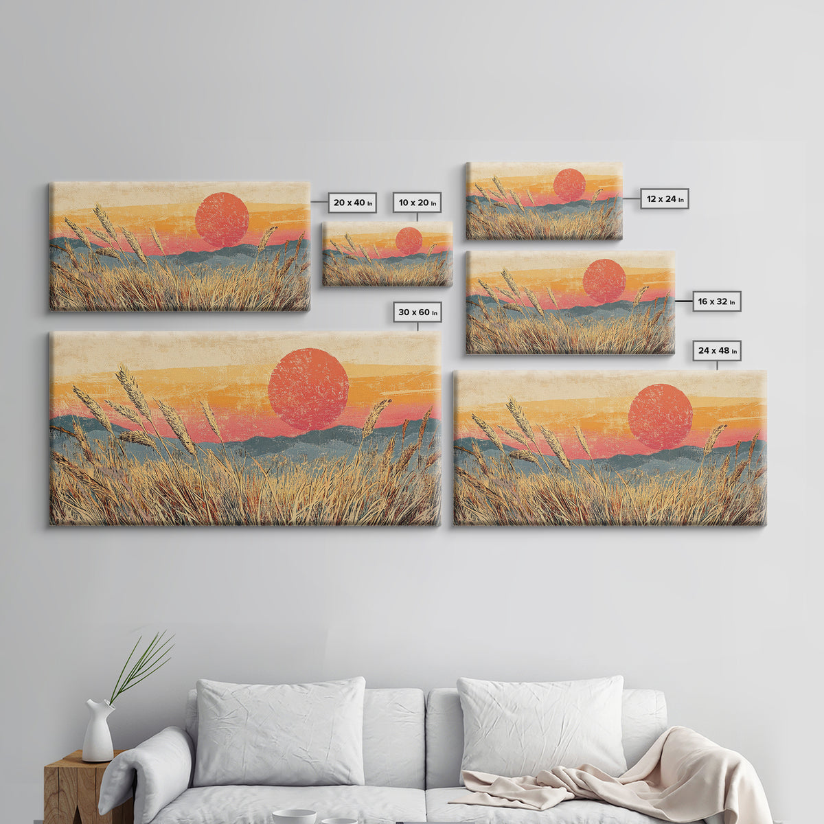 Golden Wheat Field Sunset Wall Art, Rustic Landscape Canvas Print, Warm Farmhouse Decor For Living Room Above Sofa Housewarming Gift
